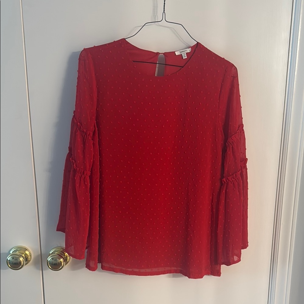 JODIFL Red Bell Sleeve Ruffled Blouse